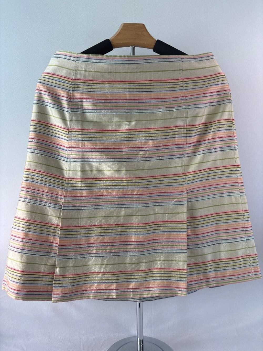 Akris Punto Silk Multicolor Stripe A-Line Mini Skirt US 6 Metallic Luxe